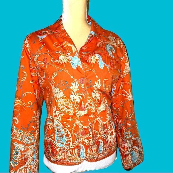 cold water creek desirable lightweight orange blazer with aqua and …Nwot - Picture 1 of 9